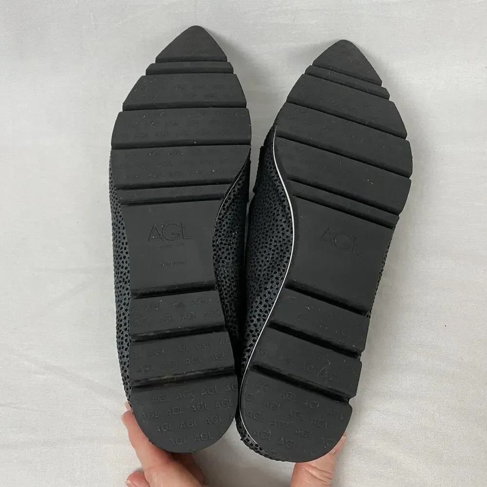 AGL Pointer Loafer Womens 9 39.5 Gray Black Slip On Shoes‎ Flats Italy Luxury